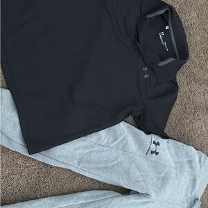 Under Armour Boys Black Polo and Gray Joggers Lot Size S